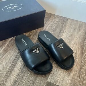 PRADA Leather Men’s Slides in Black Leather - Sz 11UK, 12US - 💯 AUTHENTIC